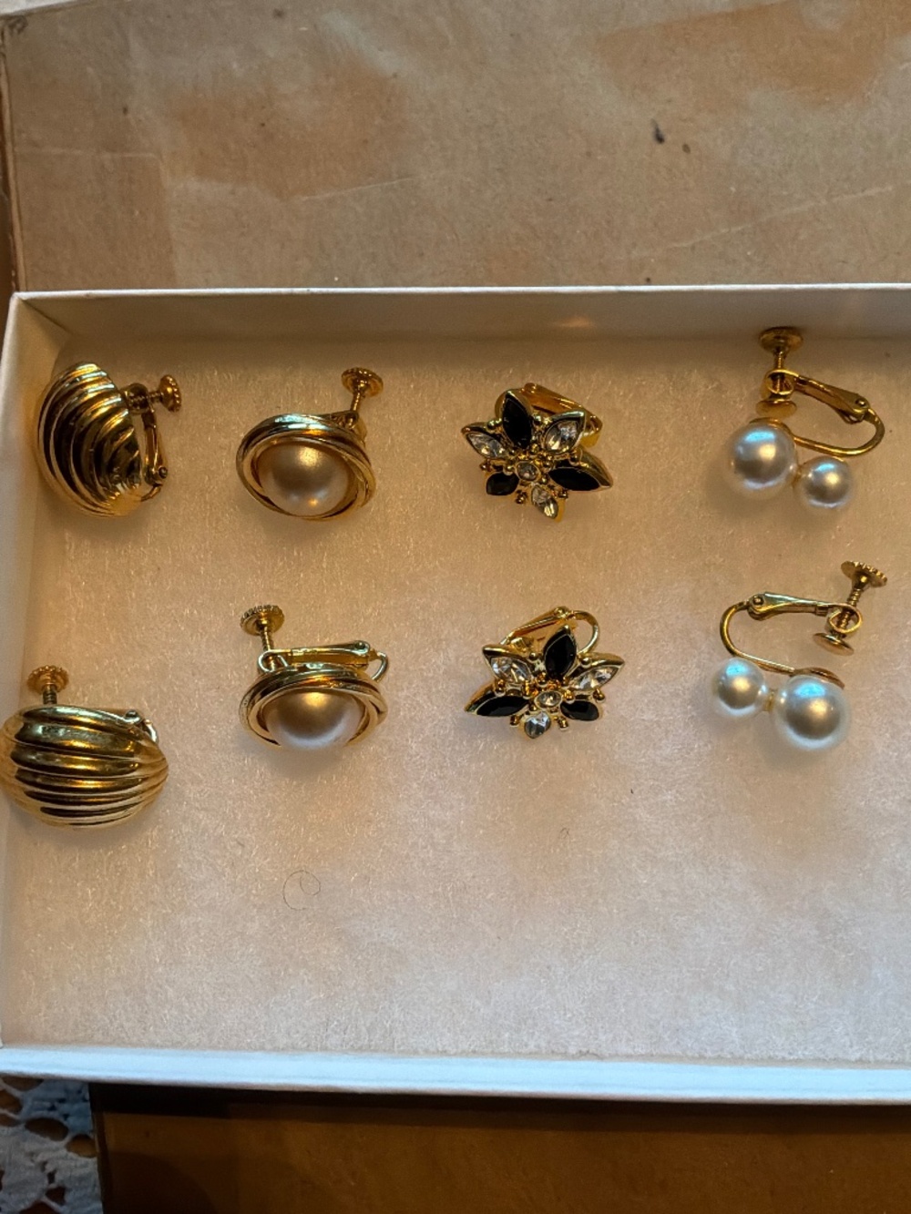 Vintage Signed NAPIER & AVON Gold Tone Faux Pearl Rhinestone Clip On Earring Lot